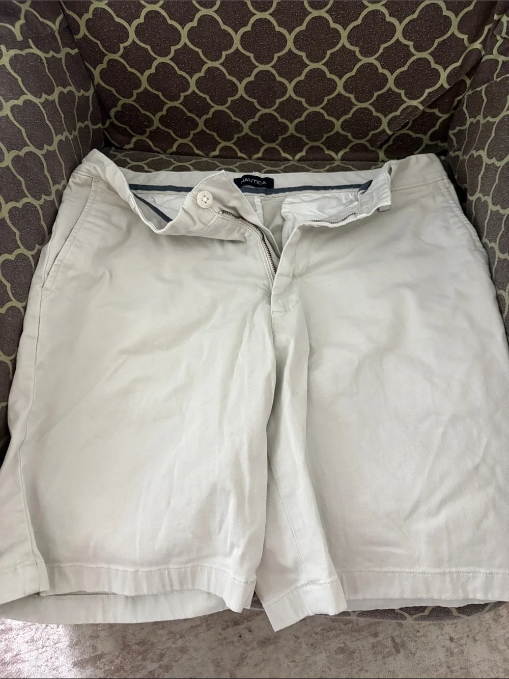 Nautica Men’s Light Beige Cotton Flat-Front Shorts